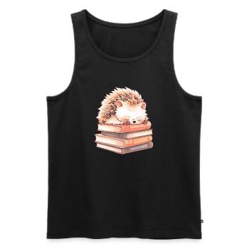 Cute hedgehog sleeping on books - Men's Premium Organic Tank Top - black - Front - Michal (187cm)