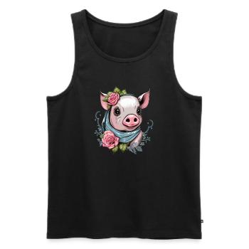 Schwein mit Bandana - Männer Premium Bio Tank Top - Schwarz - Vorne - Michal (187cm)