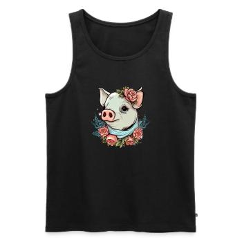 Schwein mit Bandana - Männer Premium Bio Tank Top - Schwarz - Vorne - Michal (187cm)
