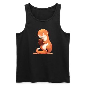 Niedlicher Mongoose mit Kaffee in der Hand - Männer Premium Bio Tank Top - Schwarz - Vorne - AI Model Male 178 light (178cm)