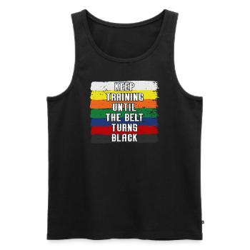 Keep Training Until Belt Turns Black Martial Arts - Men's Premium Organic Tank Top - black - Front - AI Model Male 178 light (178cm)