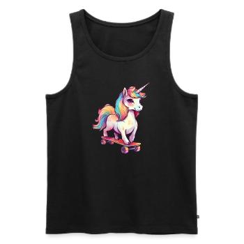 Licorne sur une planche à roulettes - Débardeur bio Premium Homme - noir - Devant - AI Model Male 178 light (178cm)