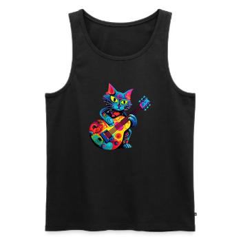 Cat joue de la guitare - Débardeur bio Premium Homme - noir - Devant - Michal (187cm)
