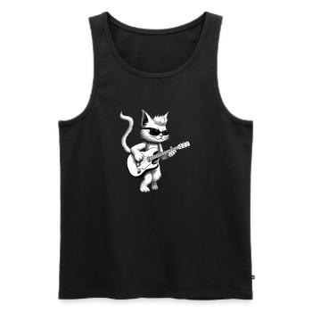 Cat joue de la guitare - Débardeur bio Premium Homme - noir - Devant - Michal (187cm)