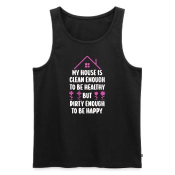 Mein Haus ist sauber genug, um gesund zu sein - Männer Premium Bio Tank Top - Schwarz - Vorne - AI Model Male 178 light (178cm)