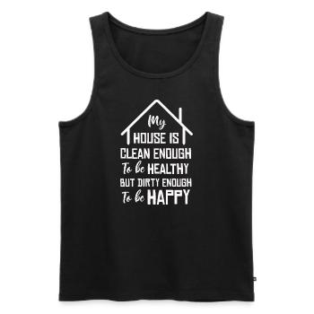 Mein Haus ist sauber genug, um gesund zu sein - Männer Premium Bio Tank Top - Schwarz - Vorne - AI Model Male 178 light (178cm)