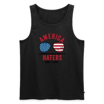 Amerika: Ein Land, das so großartig ist, dass die USA patriotisch sind - Männer Premium Bio Tank Top - Schwarz - Vorne - Michal (187cm)