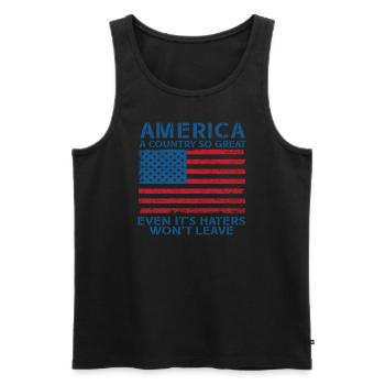 Amerika: Ein Land, das so großartig ist, dass die USA patriotisch sind - Männer Premium Bio Tank Top - Schwarz - Vorne - Michal (187cm)