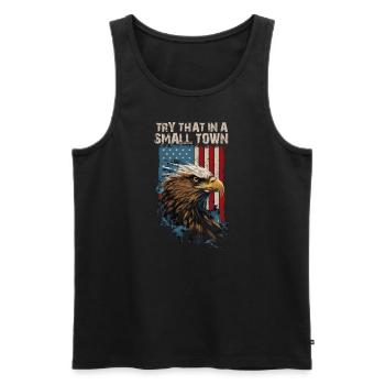 Versuchen Sie das in einer Kleinstadt American Flag Eagle - Männer Premium Bio Tank Top - Schwarz - Vorne - Michal (187cm)