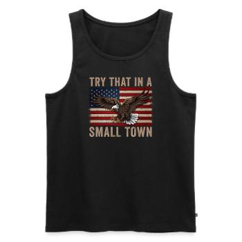 Versuchen Sie das in einer Kleinstadt American Flag Eagle - Männer Premium Bio Tank Top - Schwarz - Vorne - Michal (187cm)