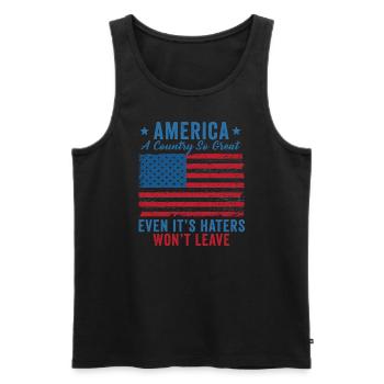 Amerika: Ein Land, das so großartig ist, dass die USA patriotisch sind - Männer Premium Bio Tank Top - Schwarz - Vorne - Michal (187cm)