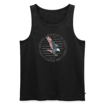 Amerika: Ein Land, das so großartig ist, dass die USA patriotisch sind - Männer Premium Bio Tank Top - Schwarz - Vorne - Michal (187cm)