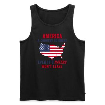Amerika: Ein Land, das so großartig ist, dass die USA patriotisch sind - Männer Premium Bio Tank Top - Schwarz - Vorne - Michal (187cm)