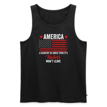 Amerika: Ein Land, das so großartig ist, dass die USA patriotisch sind - Männer Premium Bio Tank Top - Schwarz - Vorne - Michal (187cm)