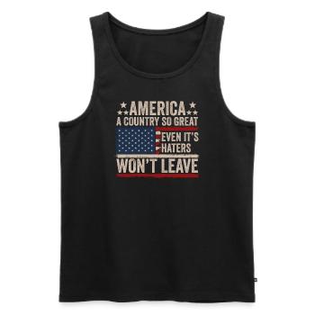 Amerika: Ein Land, das so großartig ist, dass die USA patriotisch sind - Männer Premium Bio Tank Top - Schwarz - Vorne - Michal (187cm)