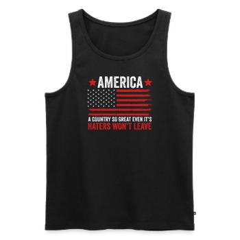 Amerika: Ein Land, das so großartig ist, dass die USA patriotisch sind - Männer Premium Bio Tank Top - Schwarz - Vorne - Michal (187cm)