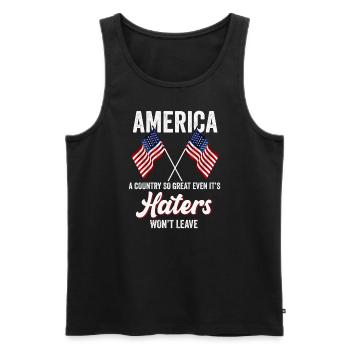 Amerika: Ein Land, das so großartig ist, dass die USA patriotisch sind - Männer Premium Bio Tank Top - Schwarz - Vorne - Michal (187cm)