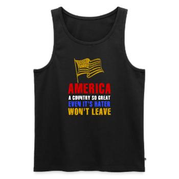 Amerika: Ein Land, das so großartig ist, dass die USA patriotisch sind - Männer Premium Bio Tank Top - Schwarz - Vorne - Michal (187cm)