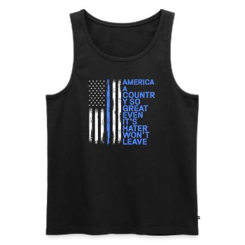 Amerika: Ein Land, das so großartig ist, dass die USA patriotisch sind - Männer Premium Bio Tank Top - Schwarz - Vorne - Michal (187cm)
