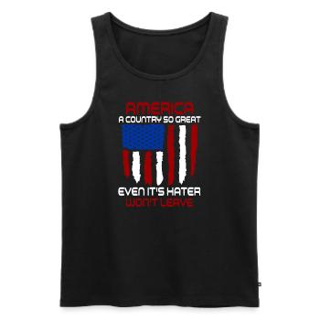 Amerika: Ein Land, das so großartig ist, dass die USA patriotisch sind - Männer Premium Bio Tank Top - Schwarz - Vorne - Michal (187cm)