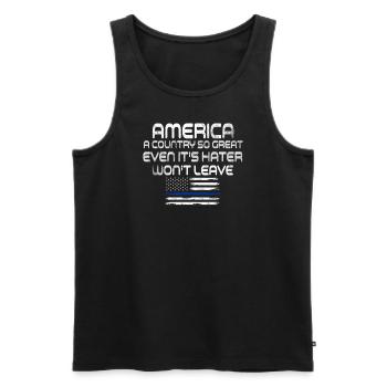 Amerika: Ein Land, das so großartig ist, dass die USA patriotisch sind - Männer Premium Bio Tank Top - Schwarz - Vorne - Michal (187cm)
