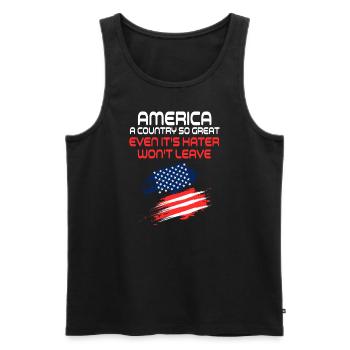 Amerika: Ein Land, das so großartig ist, dass die USA patriotisch sind - Männer Premium Bio Tank Top - Schwarz - Vorne - Michal (187cm)