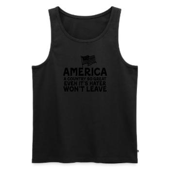 Amerika: Ein Land, das so großartig ist, dass die USA patriotisch sind - Männer Premium Bio Tank Top - Schwarz - Vorne - Michal (187cm)