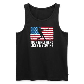 Deine Freundin mag meinen Schwung - Männer Premium Bio Tank Top - Schwarz - Vorne - AI Model Male 178 light (178cm)