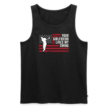 Deine Freundin mag meinen Schwung - Männer Premium Bio Tank Top - Schwarz - Vorne - AI Model Male 178 light (178cm)