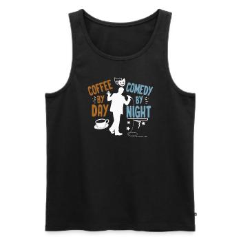 Kaffee bei Tag Comedy bei Nacht Komiker - Männer Premium Bio Tank Top - Schwarz - Vorne - AI Model Male 178 light (178cm)