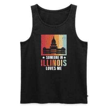 Quelqu’un dans l’Illinois m’aime - Débardeur bio Premium Homme - noir - Devant - Michal (187cm)