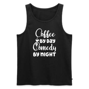 Café Le jour Comédie La nuit Comédien - Débardeur bio Premium Homme - noir - Devant - AI Model Male 178 light (178cm)
