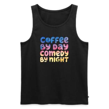 Coffee By Day Comedy By Night Comedian - Men's Premium Organic Tank Top - black - Front - AI Model Male 178 light (178cm)