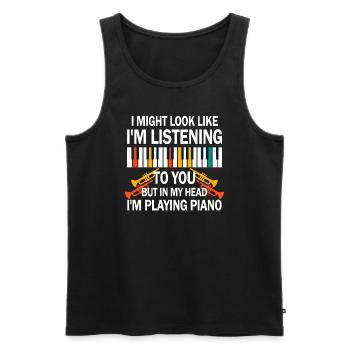J’ai peut-être l’air d’écouter du piano - Débardeur bio Premium Homme - noir - Devant - Michal (187cm)