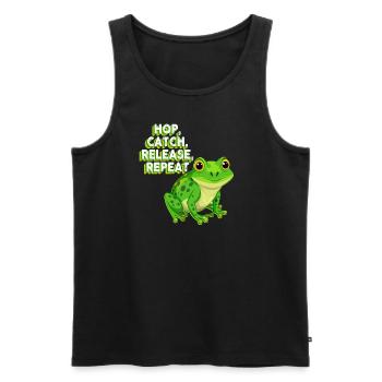Hop Catch Release, Repeat Frog Humour - Débardeur bio Premium Homme - noir - Devant - Michal (187cm)
