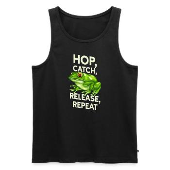 Hop Catch Release Repeat Frosch Humor - Männer Premium Bio Tank Top - Schwarz - Vorne - Michal (187cm)
