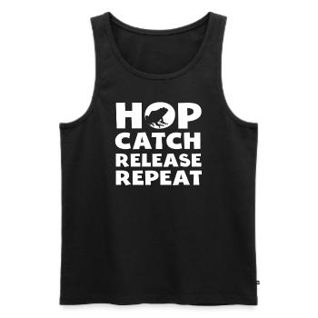 Hop Catch Release Repeat Frosch Humor - Männer Premium Bio Tank Top - Schwarz - Vorne - Michal (187cm)