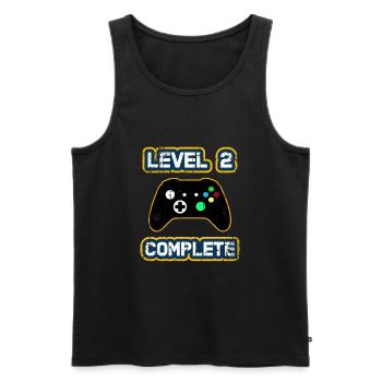 Level 2 Complete/ 2th Anniversary Gift T-Shirt - Men's Premium Organic Tank Top - black - Front - Michal (187cm)