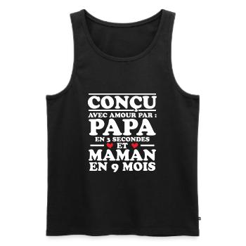 Conçu avec amour par papa et maman en 9 mois - Débardeur bio Premium Homme - noir - Devant - AI Model Male 178 light (178cm)