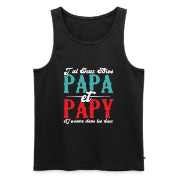 J'ai deux titres papa et papy - Débardeur bio Premium Homme - noir - Devant - AI Model Male 178 light (178cm)
