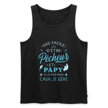 Papy Pêcheur Humour Pêche Grands Pères - Débardeur bio Premium Homme - noir - Devant - Michal (187cm)