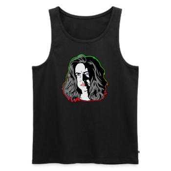 Eine Frau wie aus einem noir Film grün/orange - Männer Premium Bio Tank Top - Schwarz - Vorne - AI Model Male 178 light (178cm)