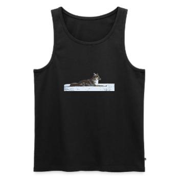 Coyote couché dans la neige - Débardeur bio Premium Homme - noir - Devant - AI Model Male 178 light (178cm)