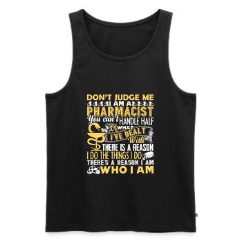 Le pharmacien ne juge pas le pharmacien - Débardeur bio Premium Homme - noir - Devant - Michal (187cm)