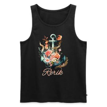 Rerik-Anker mit Blumen - Männer Premium Bio Tank Top - Schwarz - Vorne - AI Model Male 178 light (178cm)