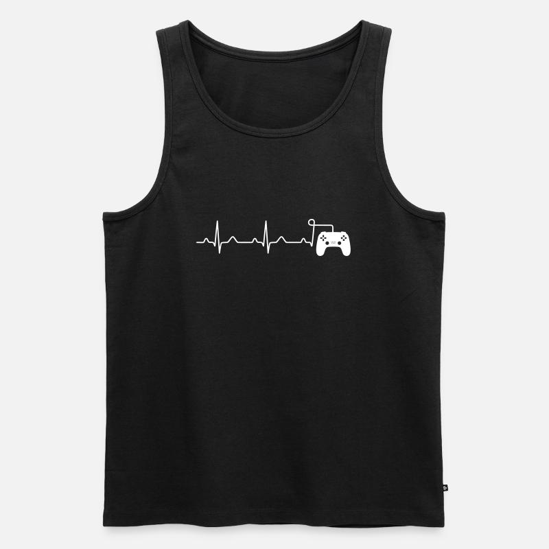 Gamer Heartbeat Gaming Controller Draht - Männer Premium Bio Tank Top - Schwarz