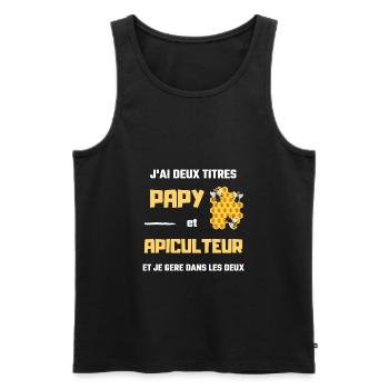 t shirt papy apiculteur humour apiculture homme - Débardeur bio Premium Homme - noir - Devant - Michal (187cm)