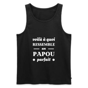 t shirt papou parfait humour fete des peres papa - Débardeur bio Premium Homme - noir - Devant - Michal (187cm)