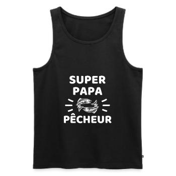 t shirt super papa pecheur humour peche drole - Débardeur bio Premium Homme - noir - Devant - Michal (187cm)