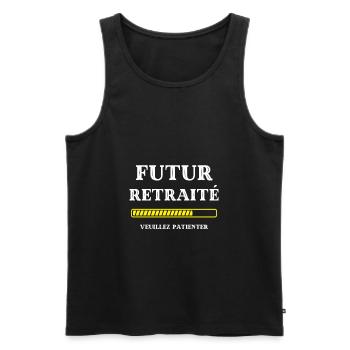 t shirt futur retraité humour retraite homme papy - Débardeur bio Premium Homme - noir - Devant - AI Model Male 178 light (178cm)